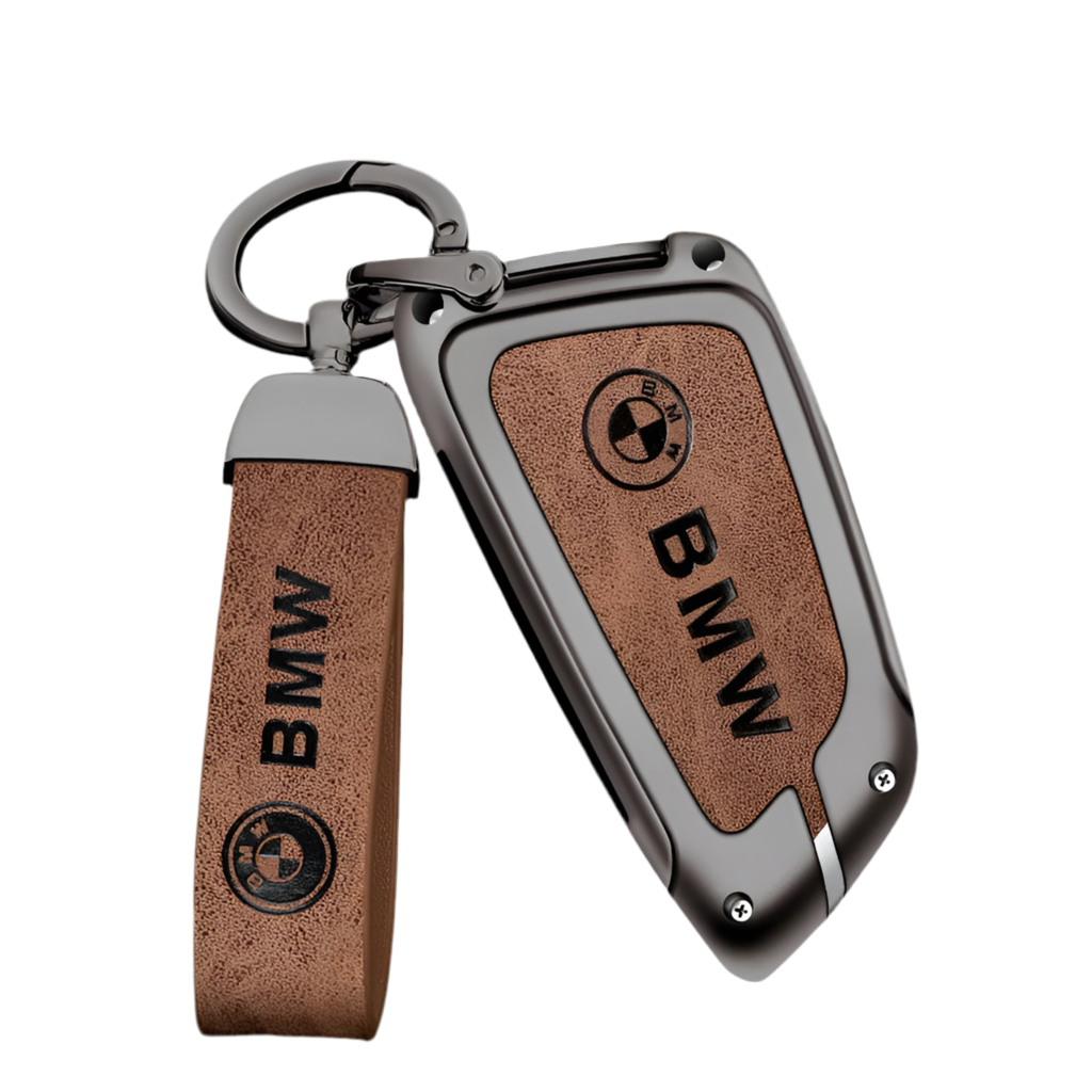 Funda de cuero de metal para llave de coche con llavero de cuero para BMW Serie 1-7 y Serie X (F20, G20, G30, G05, G11, F15, F16, G01, G02, F48, etc.)