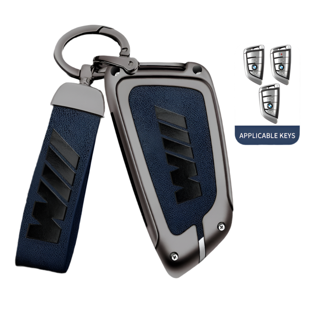 Funda de cuero de metal para llave de coche con llavero de cuero para BMW Serie 1-7 y Serie X (F20, G20, G30, G05, G11, F15, F16, G01, G02, F48, etc.)