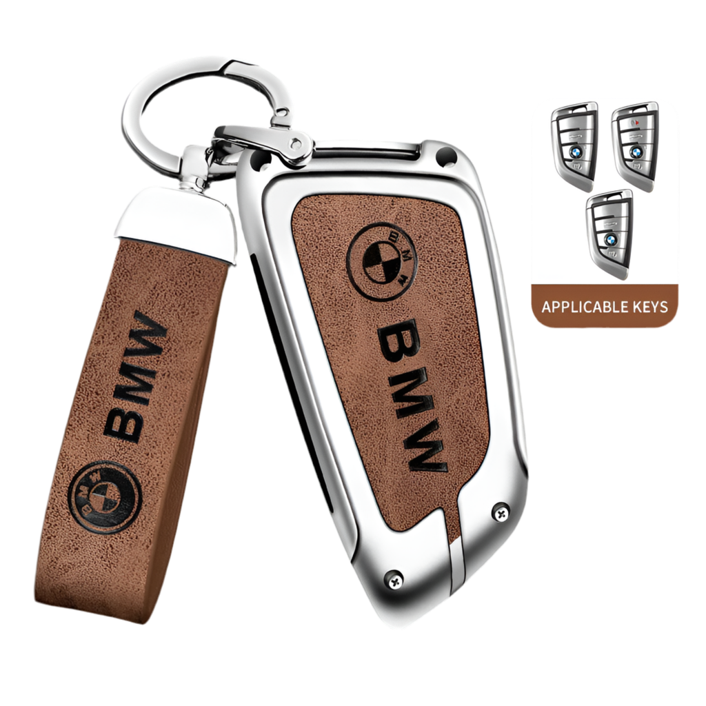 Funda de cuero de metal para llave de coche con llavero de cuero para BMW Serie 1-7 y Serie X (F20, G20, G30, G05, G11, F15, F16, G01, G02, F48, etc.)