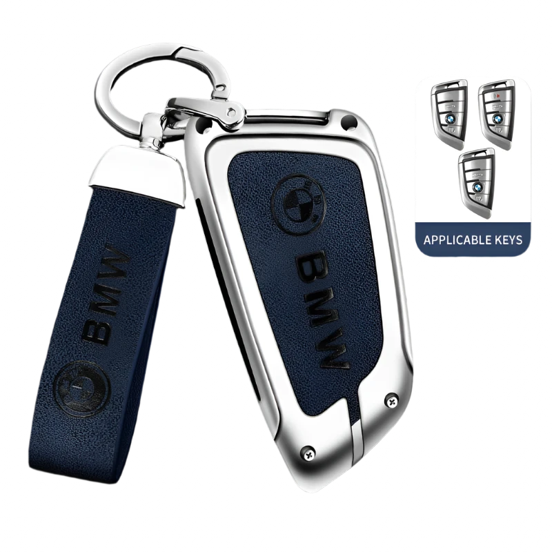 Funda de cuero de metal para llave de coche con llavero de cuero para BMW Serie 1-7 y Serie X (F20, G20, G30, G05, G11, F15, F16, G01, G02, F48, etc.)