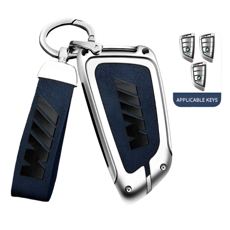 Funda de cuero de metal para llave de coche con llavero de cuero para BMW Serie 1-7 y Serie X (F20, G20, G30, G05, G11, F15, F16, G01, G02, F48, etc.)