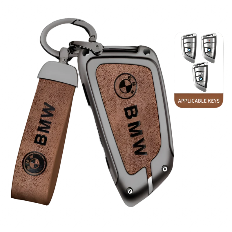 Funda de cuero de metal para llave de coche con llavero de cuero para BMW Serie 1-7 y Serie X (F20, G20, G30, G05, G11, F15, F16, G01, G02, F48, etc.)