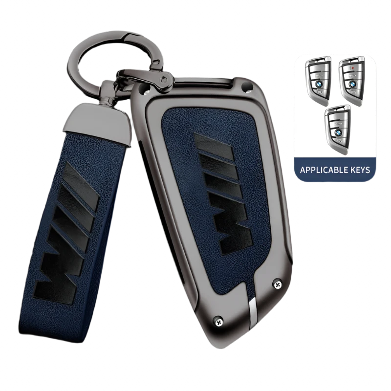 Funda de cuero de metal para llave de coche con llavero de cuero para BMW Serie 1-7 y Serie X (F20, G20, G30, G05, G11, F15, F16, G01, G02, F48, etc.)