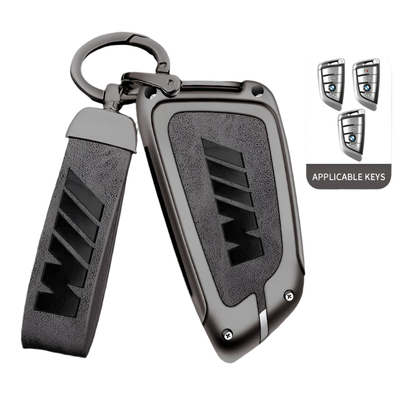 Funda de cuero de metal para llave de coche con llavero de cuero para BMW Serie 1-7 y Serie X (F20, G20, G30, G05, G11, F15, F16, G01, G02, F48, etc.)