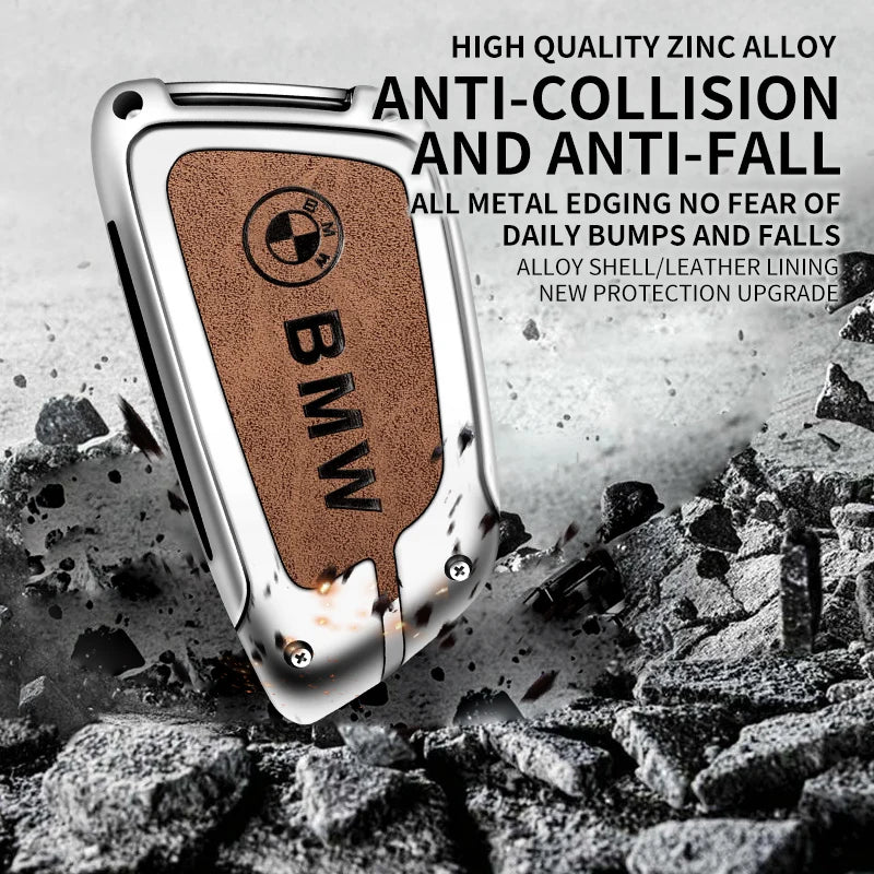 Funda de cuero de metal para llave de coche con llavero de cuero para BMW Serie 1-7 y Serie X (F20, G20, G30, G05, G11, F15, F16, G01, G02, F48, etc.)