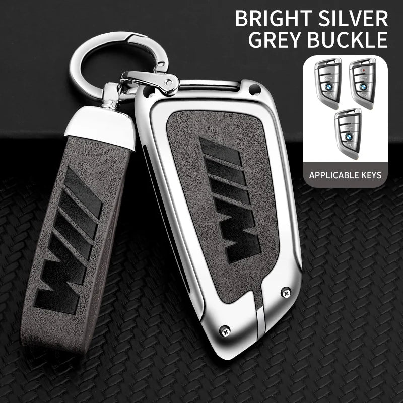 Funda de cuero de metal para llave de coche con llavero de cuero para BMW Serie 1-7 y Serie X (F20, G20, G30, G05, G11, F15, F16, G01, G02, F48, etc.)
