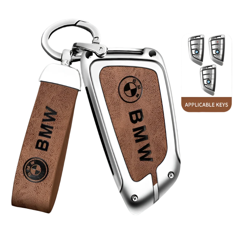 Funda de cuero de metal para llave de coche con llavero de cuero para BMW Serie 1-7 y Serie X (F20, G20, G30, G05, G11, F15, F16, G01, G02, F48, etc.)