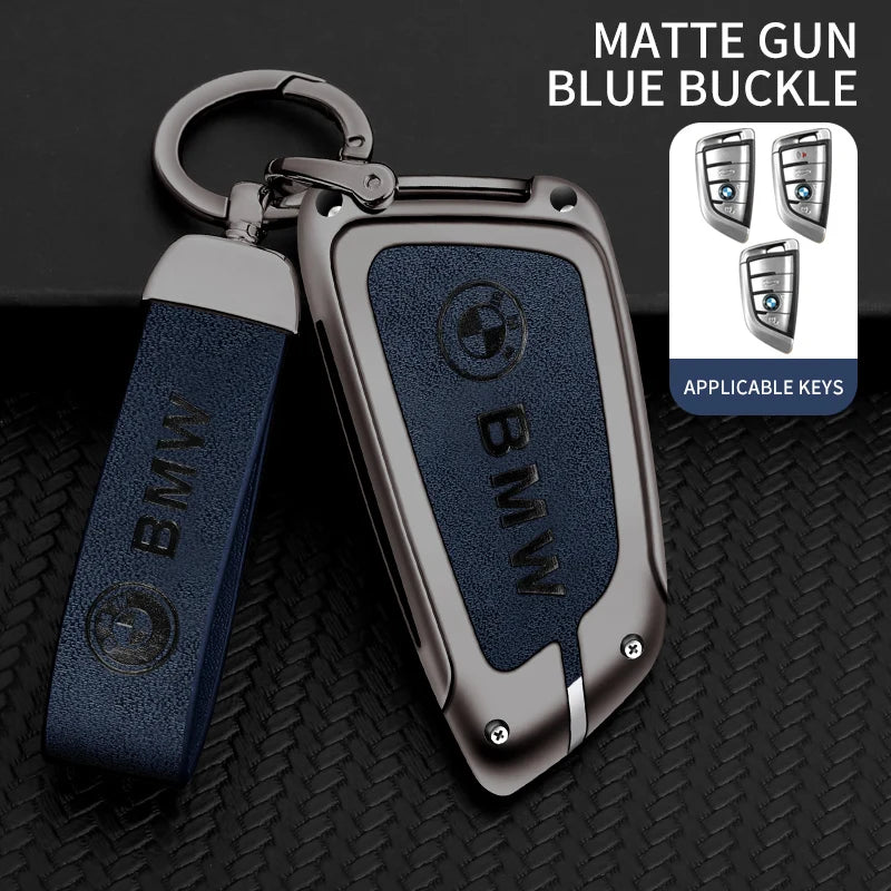 Funda de cuero de metal para llave de coche con llavero de cuero para BMW Serie 1-7 y Serie X (F20, G20, G30, G05, G11, F15, F16, G01, G02, F48, etc.)