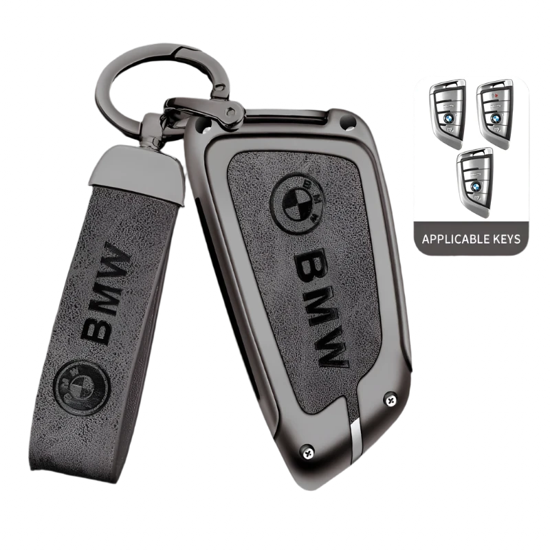 Funda de cuero de metal para llave de coche con llavero de cuero para BMW Serie 1-7 y Serie X (F20, G20, G30, G05, G11, F15, F16, G01, G02, F48, etc.)