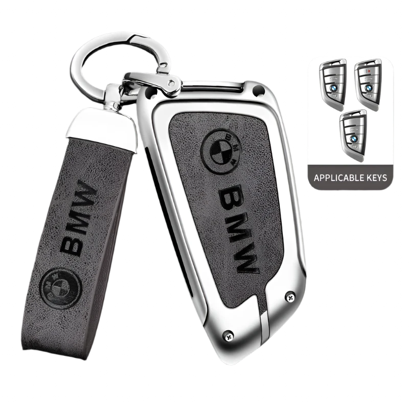 Funda de cuero de metal para llave de coche con llavero de cuero para BMW Serie 1-7 y Serie X (F20, G20, G30, G05, G11, F15, F16, G01, G02, F48, etc.)